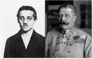 ue capri espiatori dell'élite occidentale. Arciduca Ferdinando e il suo assassino, Gavrilo Princip.